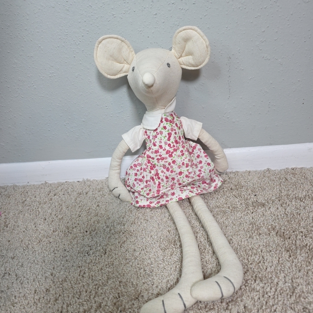 Mud Pie Cream Mouse Plush in Floral Dress - Picture 2 of 5